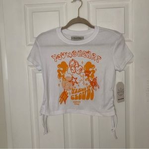 Malayerba Ruched Side Graphic Tee Crop Top